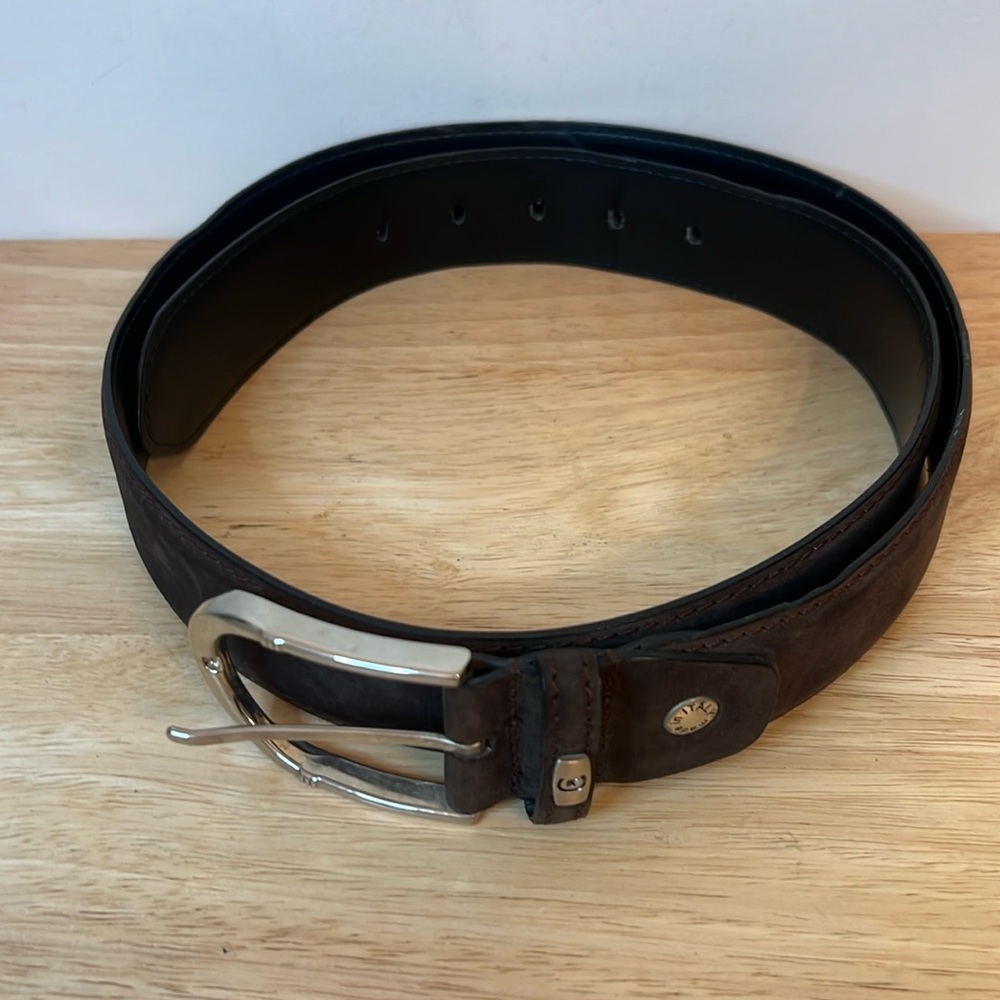 Cerruti 1881 1/4” wide suede brown genuine leather belt chrome buckle Italy